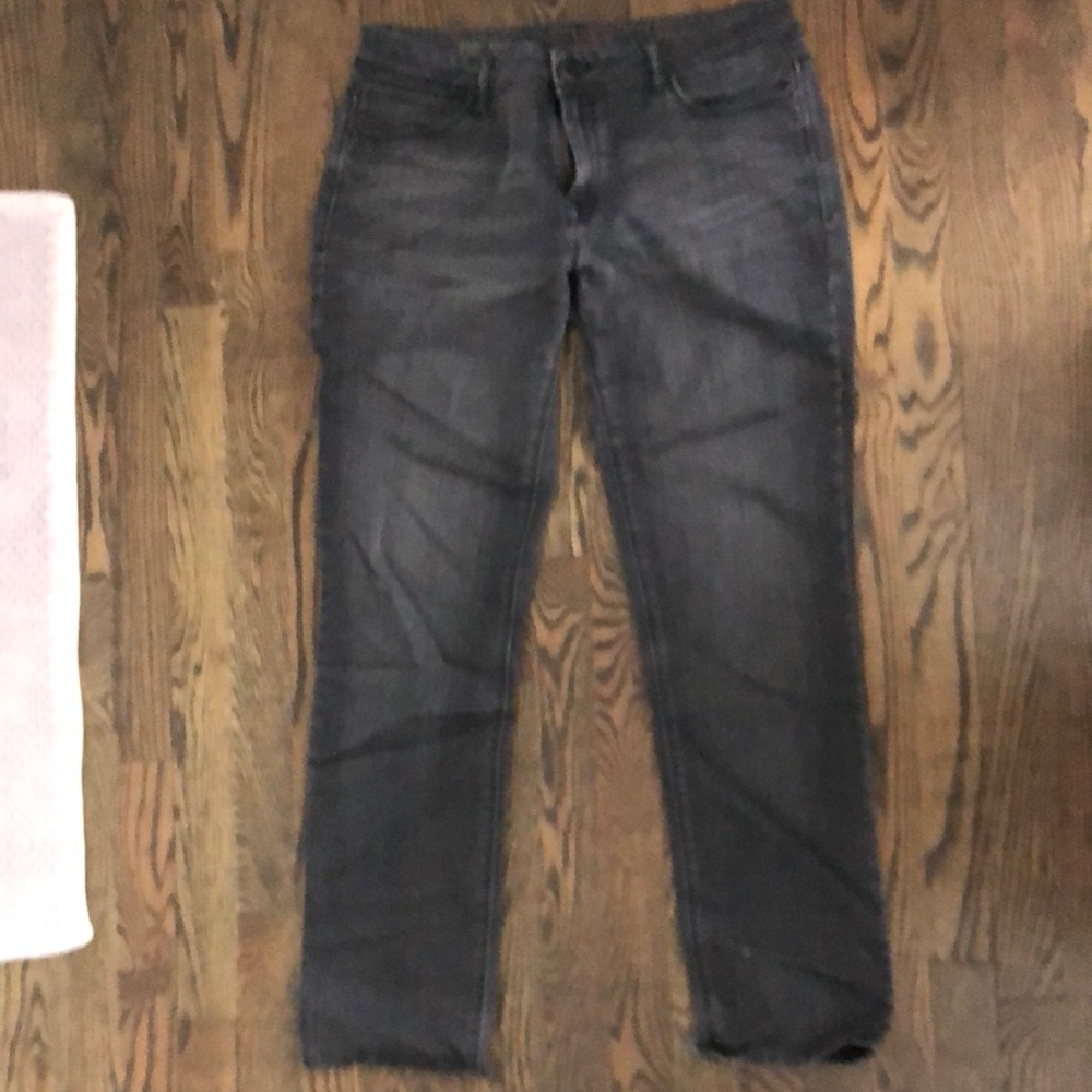 Gray jeans with great stretch. Gently used - form fitting straight legged